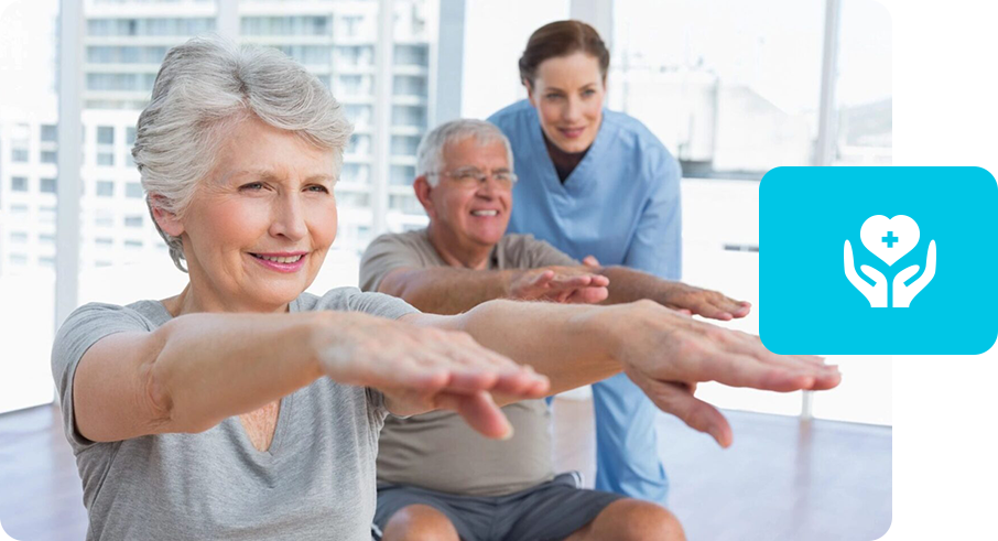 A group of people doing different exercises together.